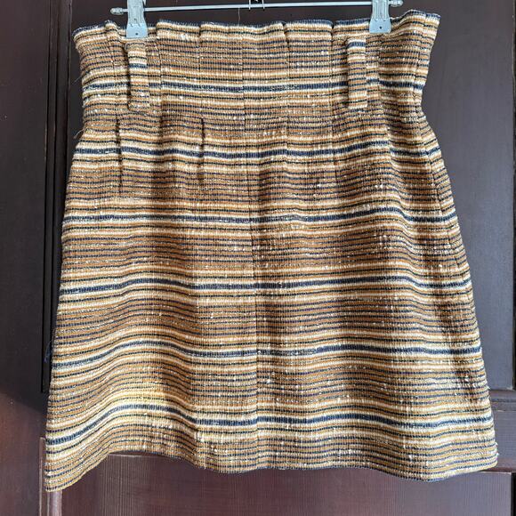 ZARA | High Waisted Brown Textured Striped Button Front Mini Skirt | Size Medium - Picture 2 of 4